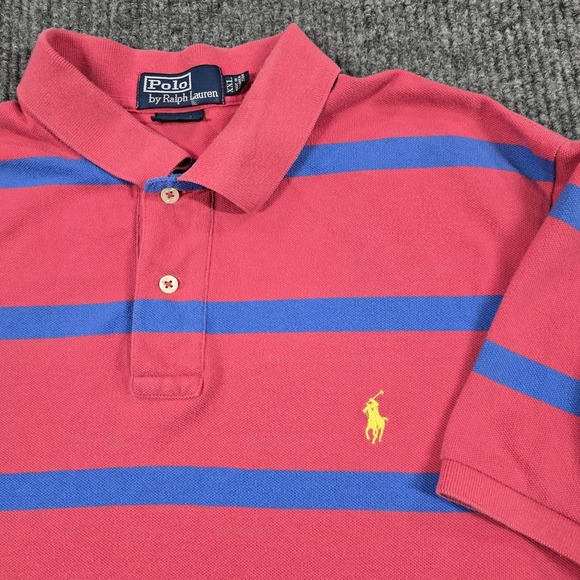 Polo Ralph Lauren Other - Polo Ralph Lauren Polo Shirt Mens 2XL Pink Blue‎ Stripe Custom Fit Cotton Y2K